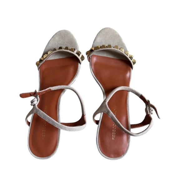 Rebecca Minkoff Studded Ankle Strap Sandals — Gold Studs, Suede | Size 10 - Picture 2 of 5